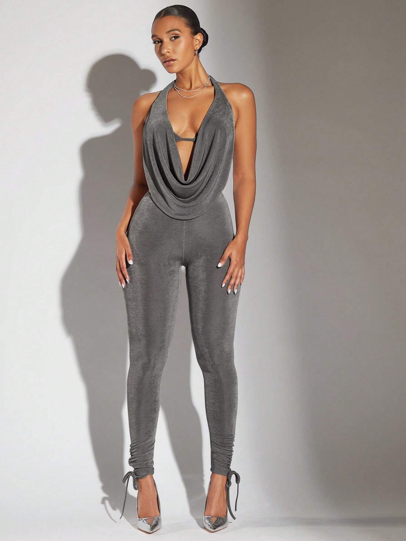 X Antonella BAE Draped Front Backless Halter Top & Leggings