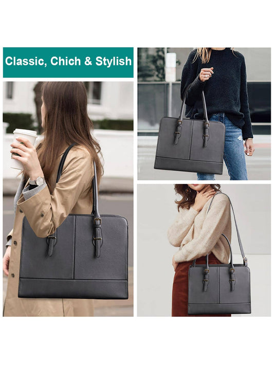 Laptop Bag for Women Leather Work 15.6 Inch Laptop for Computer Bag Waterproof Business Office Professional Large Capacity Handbag Shoulder Bag