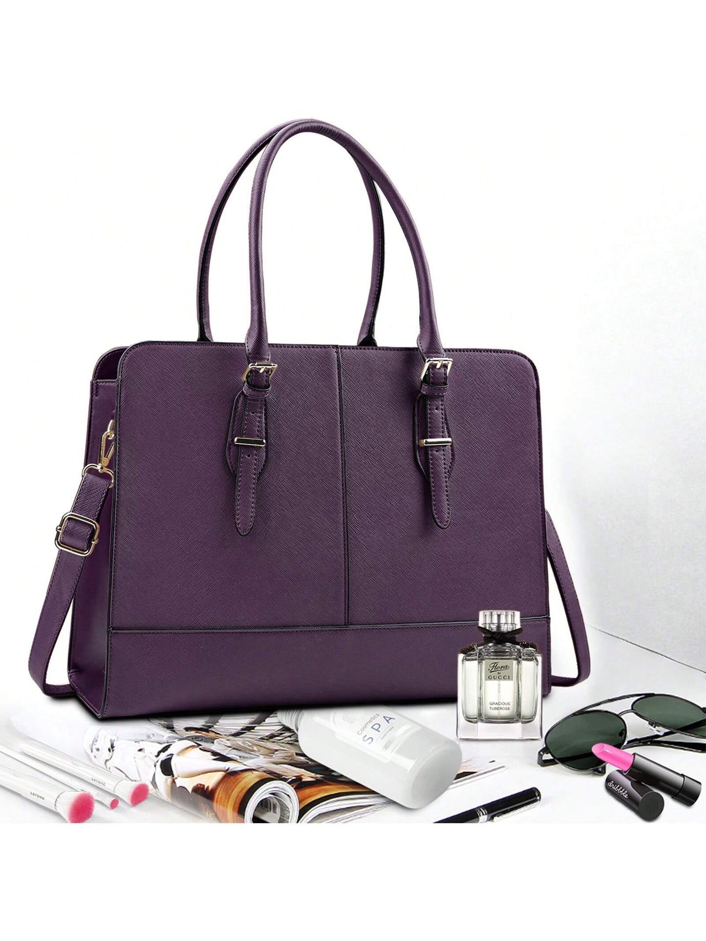 Laptop Bag for Women Leather Work 15.6 Inch Laptop for Computer Bag Waterproof Business Office Professional Large Capacity Handbag Shoulder Bag