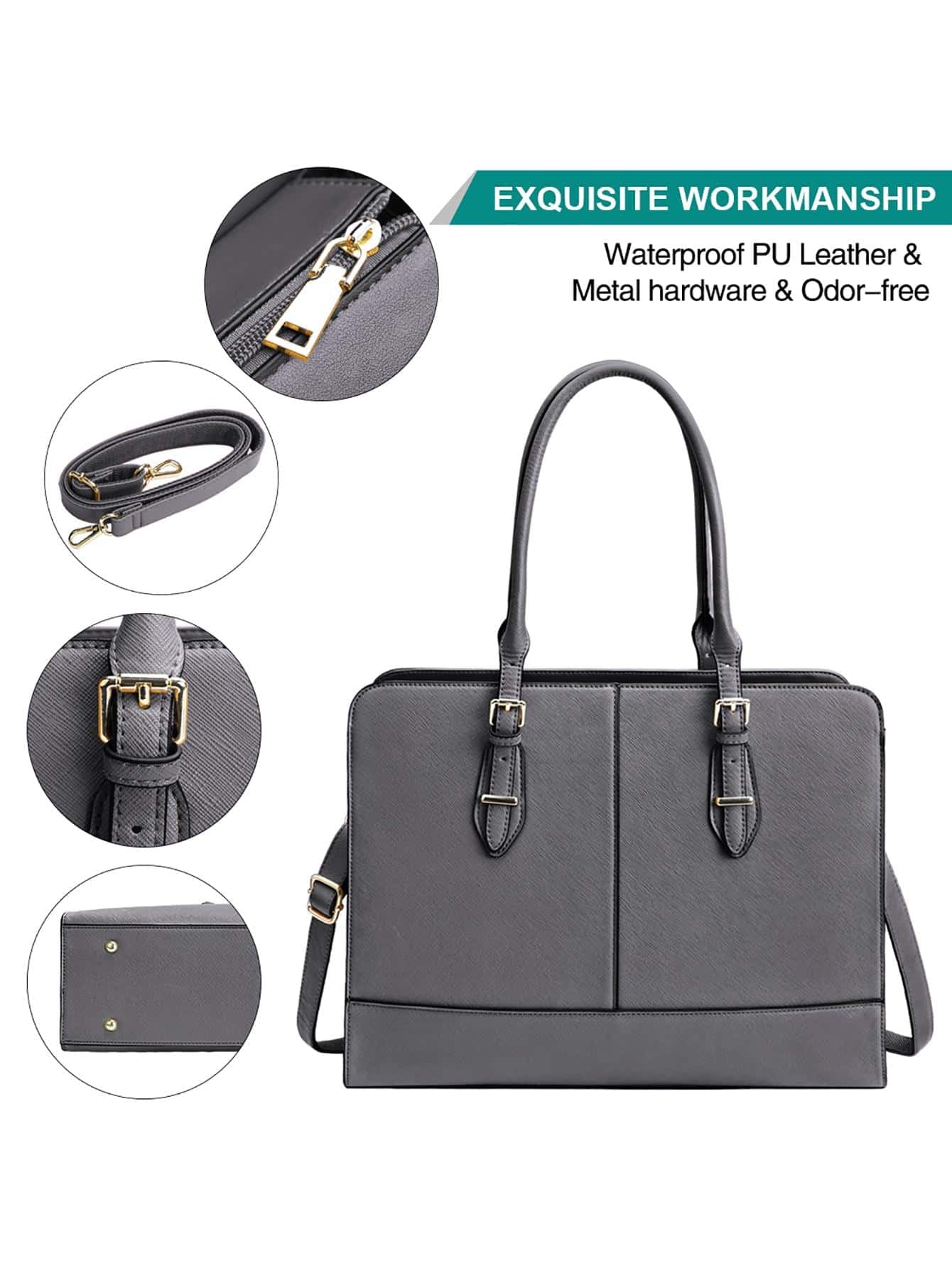 Laptop Bag for Women Leather Work 15.6 Inch Laptop for Computer Bag Waterproof Business Office Professional Large Capacity Handbag Shoulder Bag