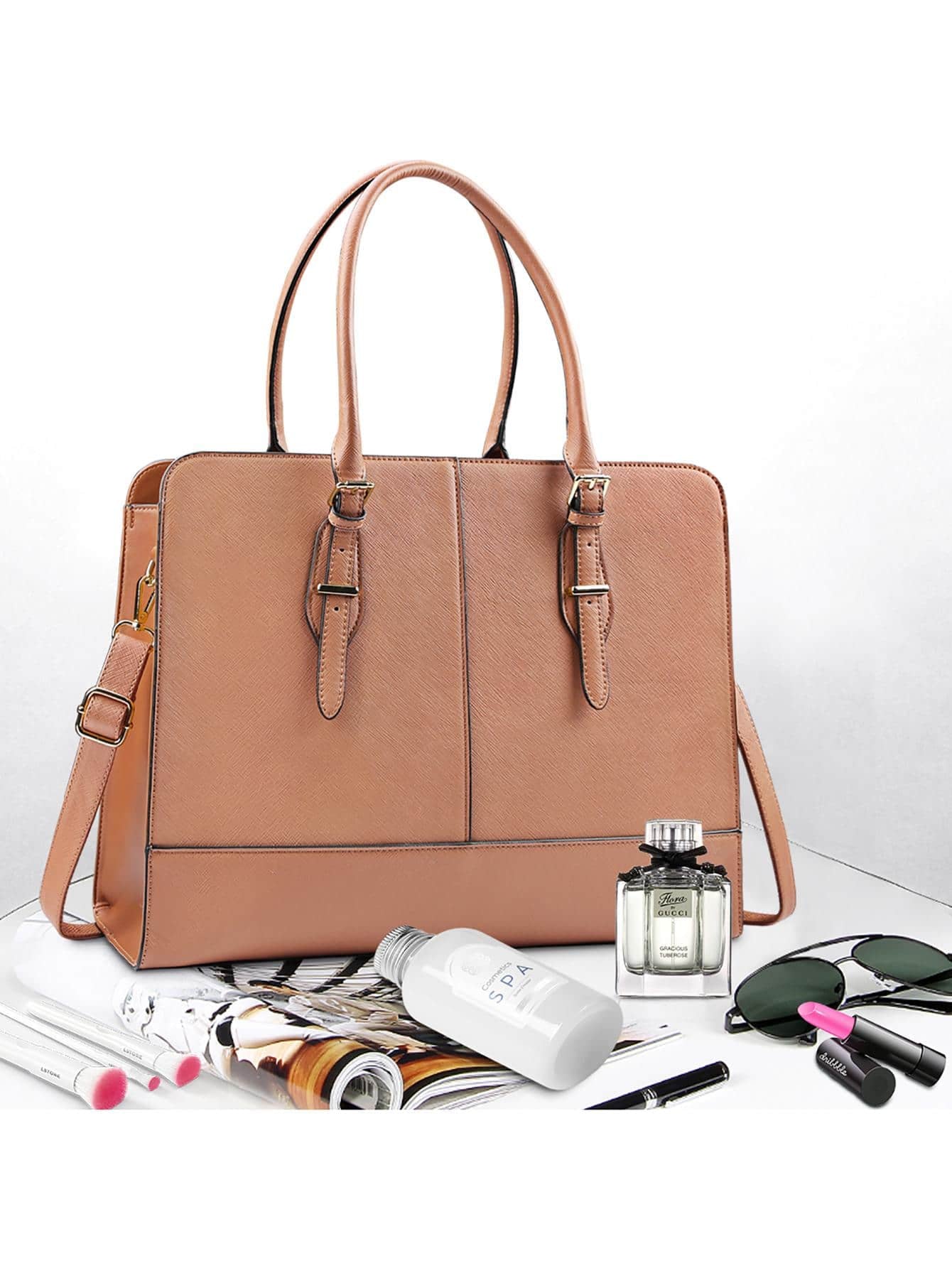 Laptop Bag for Women Leather Work 15.6 Inch Laptop for Computer Bag Waterproof Business Office Professional Large Capacity Handbag Shoulder Bag