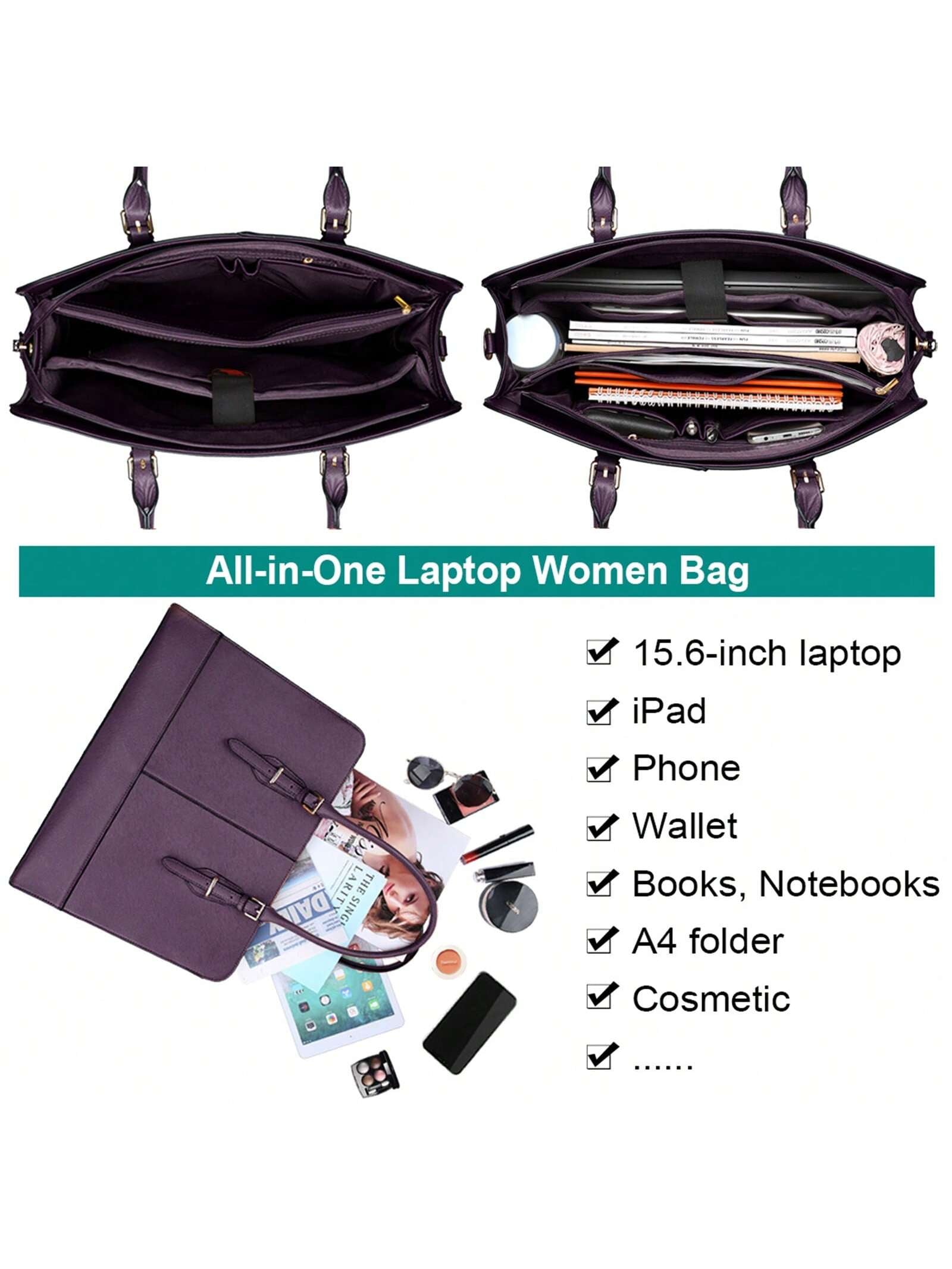 Laptop Bag for Women Leather Work 15.6 Inch Laptop for Computer Bag Waterproof Business Office Professional Large Capacity Handbag Shoulder Bag