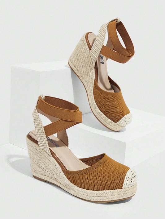 Woman Shoes Fashion Vacation Woven Ankle Strap Lightweight Wedge Platform Brown Sandals for Summer Vacation Shoes Summer Sale Boho Feels Vintage Frenchy Shoes Christmas Fall New Year Holiday