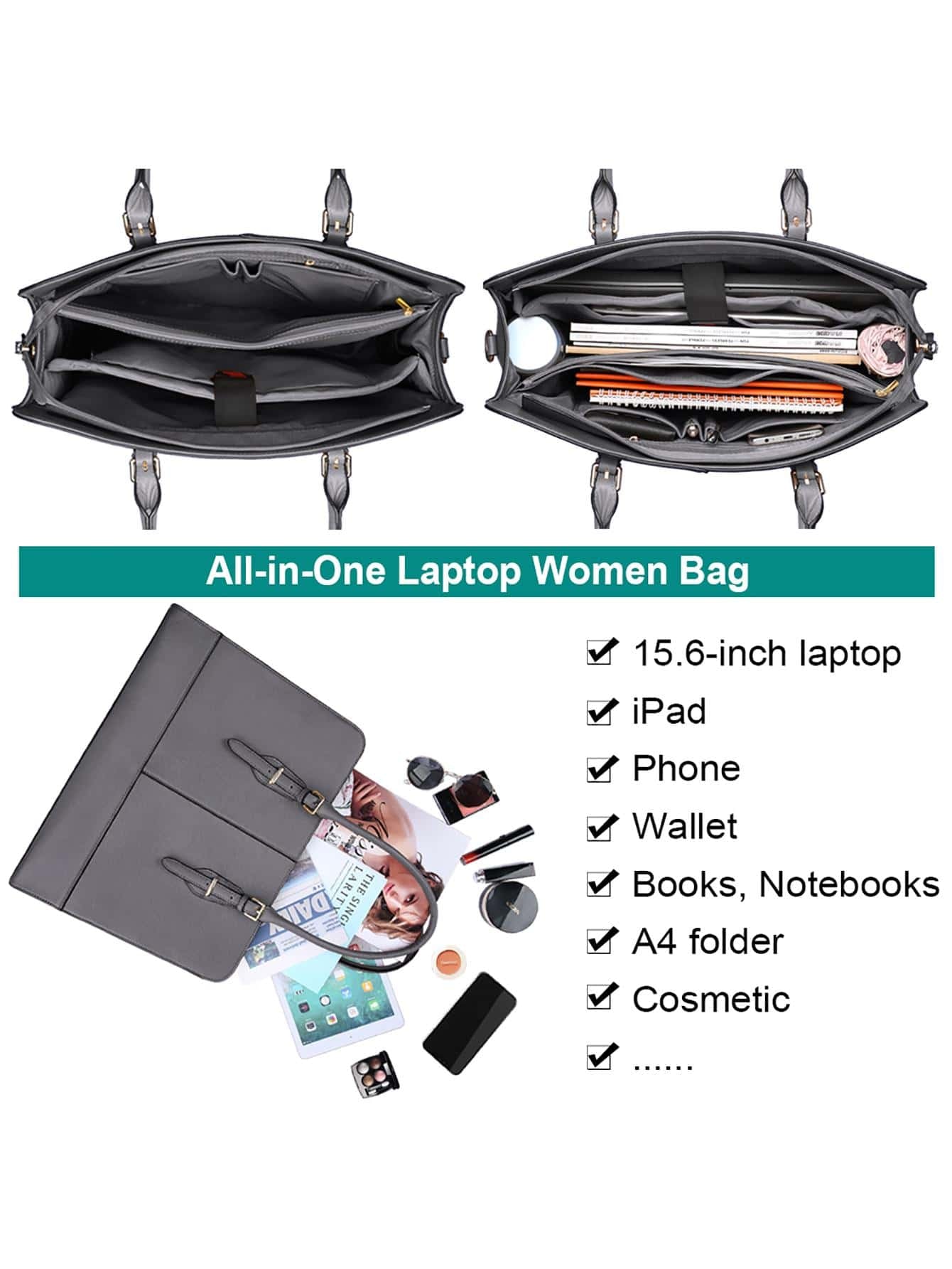 Laptop Bag for Women Leather Work 15.6 Inch Laptop for Computer Bag Waterproof Business Office Professional Large Capacity Handbag Shoulder Bag