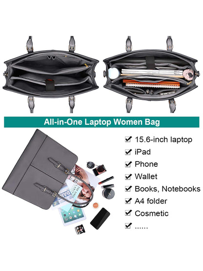 Laptop Bag for Women Leather Work 15.6 Inch Laptop for Computer Bag Waterproof Business Office Professional Large Capacity Handbag Shoulder Bag