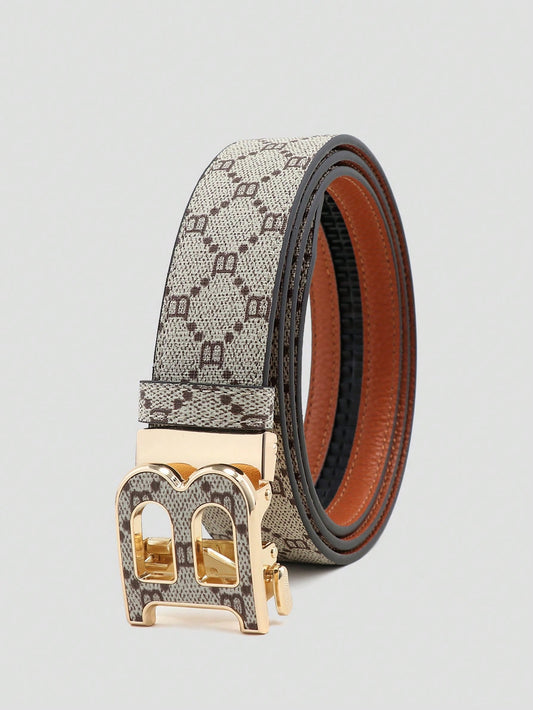 1Pc Fashion Men'S Belt with Automatic Buckle and Letter B Design, Premium Quality, Ideal for Casual Wear and Jeans