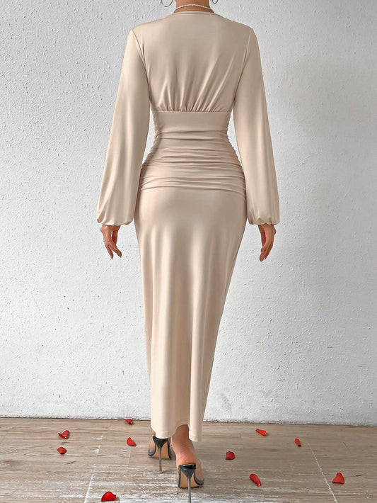 Firerie Elegant Women Party V-Neck Leopard Print Ruched Puff Sleeve Dress, Fall Homecoming Dresses Fall Women Dresses Vintage Dress Mexican Dress Puff Sleeve Dress,White Graduation Dress