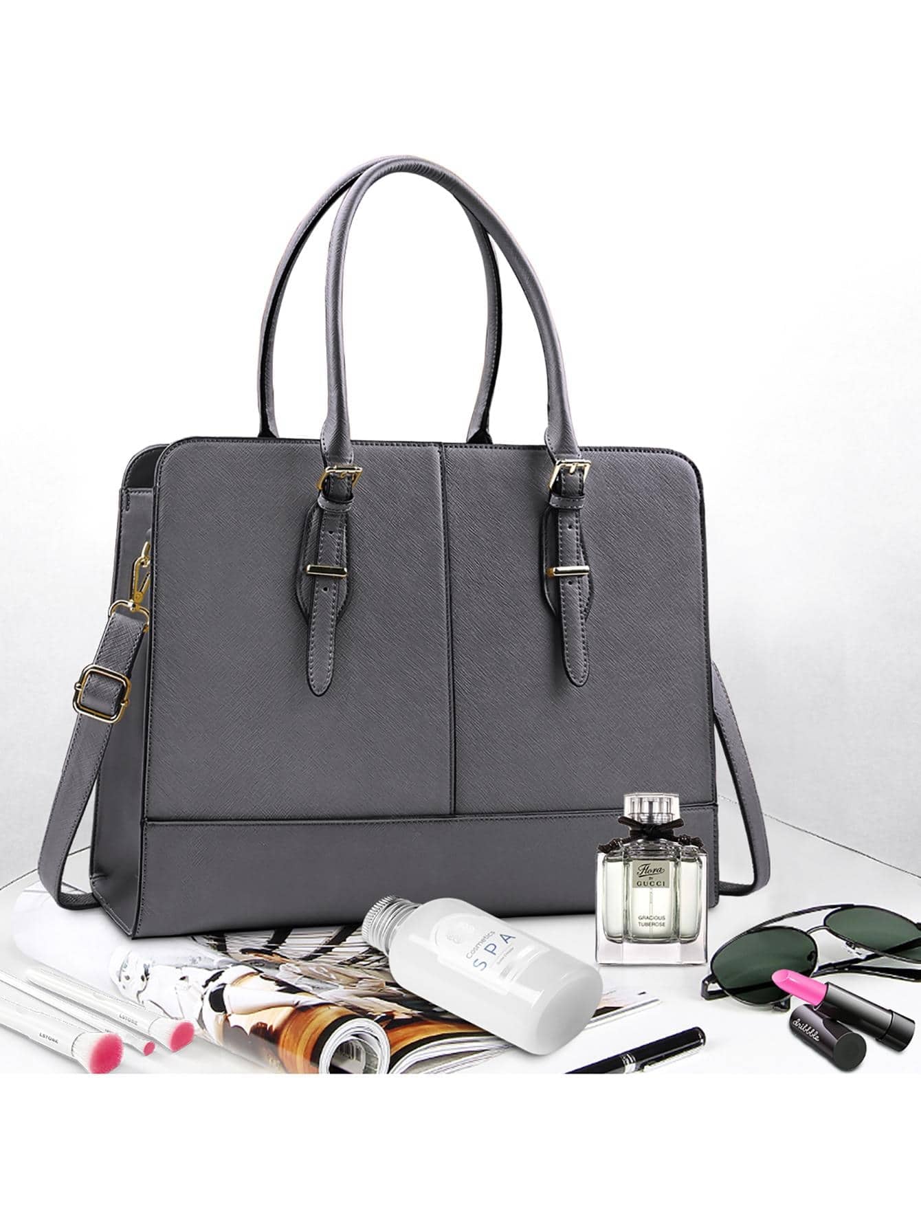 Laptop Bag for Women Leather Work 15.6 Inch Laptop for Computer Bag Waterproof Business Office Professional Large Capacity Handbag Shoulder Bag