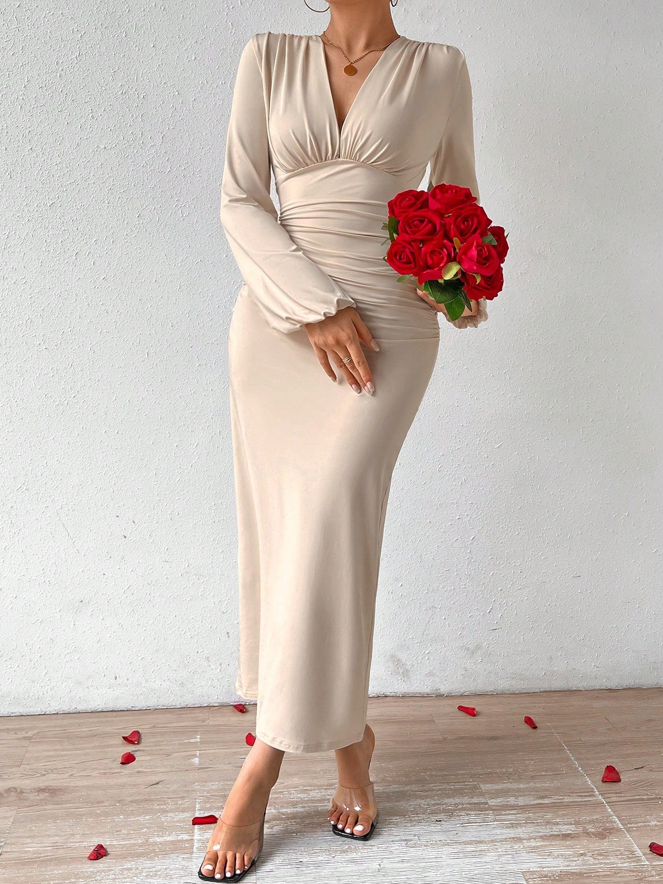 Firerie Elegant Women Party V-Neck Leopard Print Ruched Puff Sleeve Dress, Fall Homecoming Dresses Fall Women Dresses Vintage Dress Mexican Dress Puff Sleeve Dress,White Graduation Dress