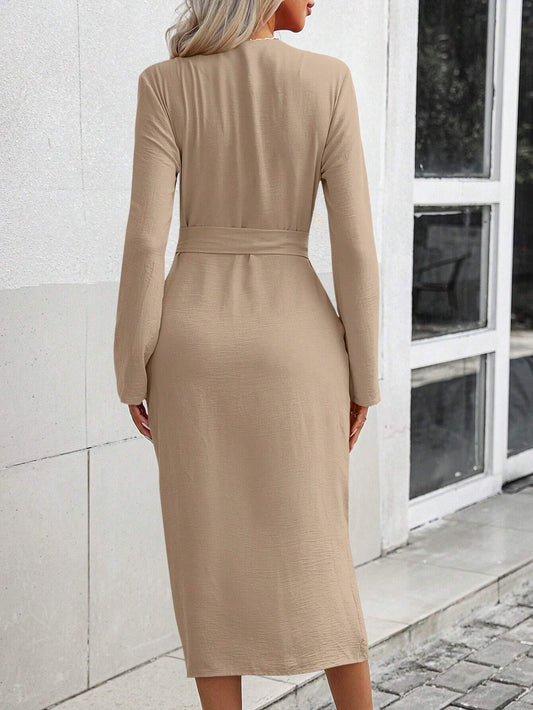 Clasi Roll Tab Sleeve Belted Shirt Dress Maxi Women Outfit