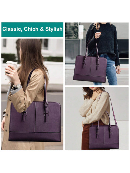 Laptop Bag for Women Leather Work 15.6 Inch Laptop for Computer Bag Waterproof Business Office Professional Large Capacity Handbag Shoulder Bag