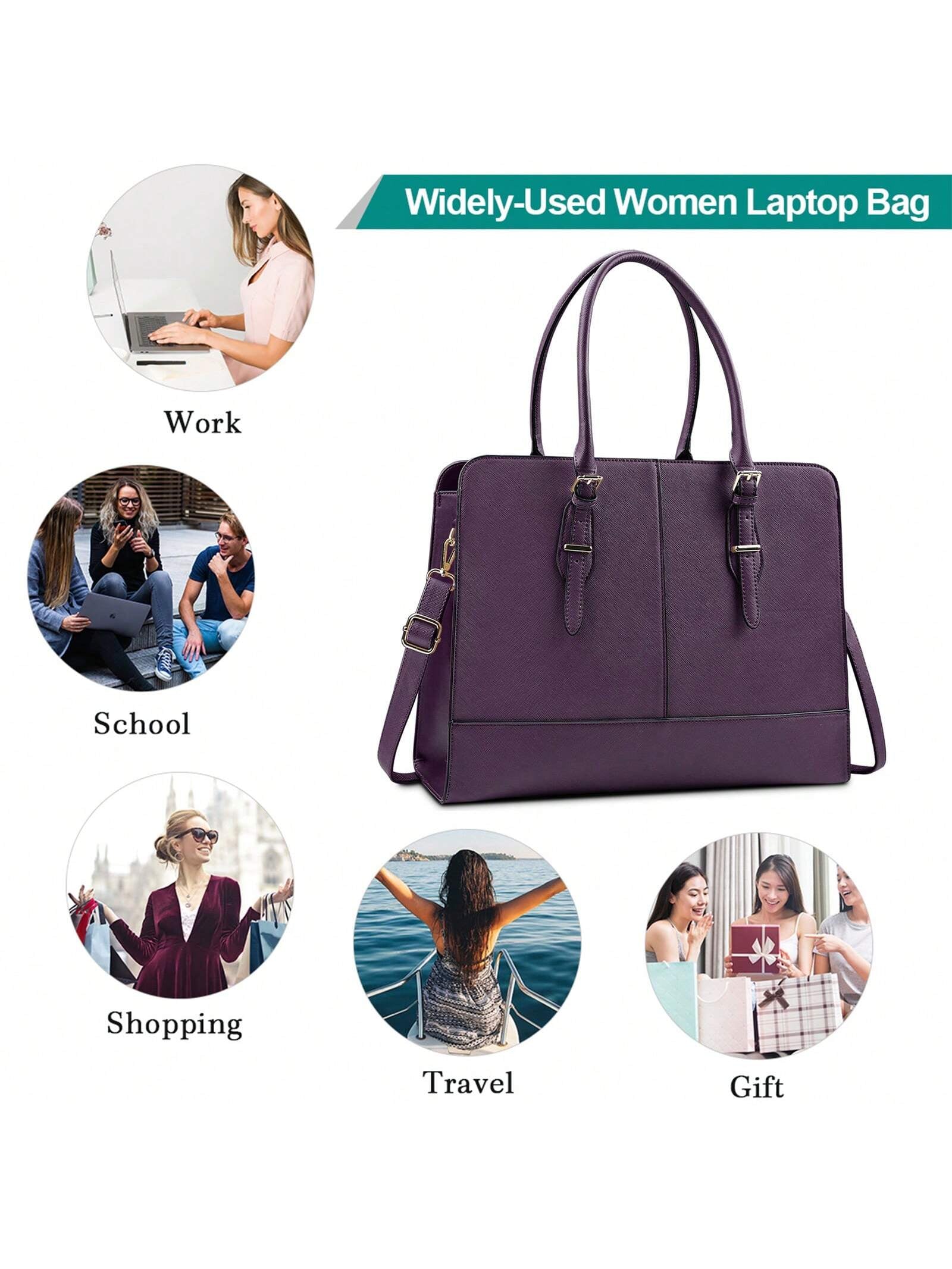 Laptop Bag for Women Leather Work 15.6 Inch Laptop for Computer Bag Waterproof Business Office Professional Large Capacity Handbag Shoulder Bag