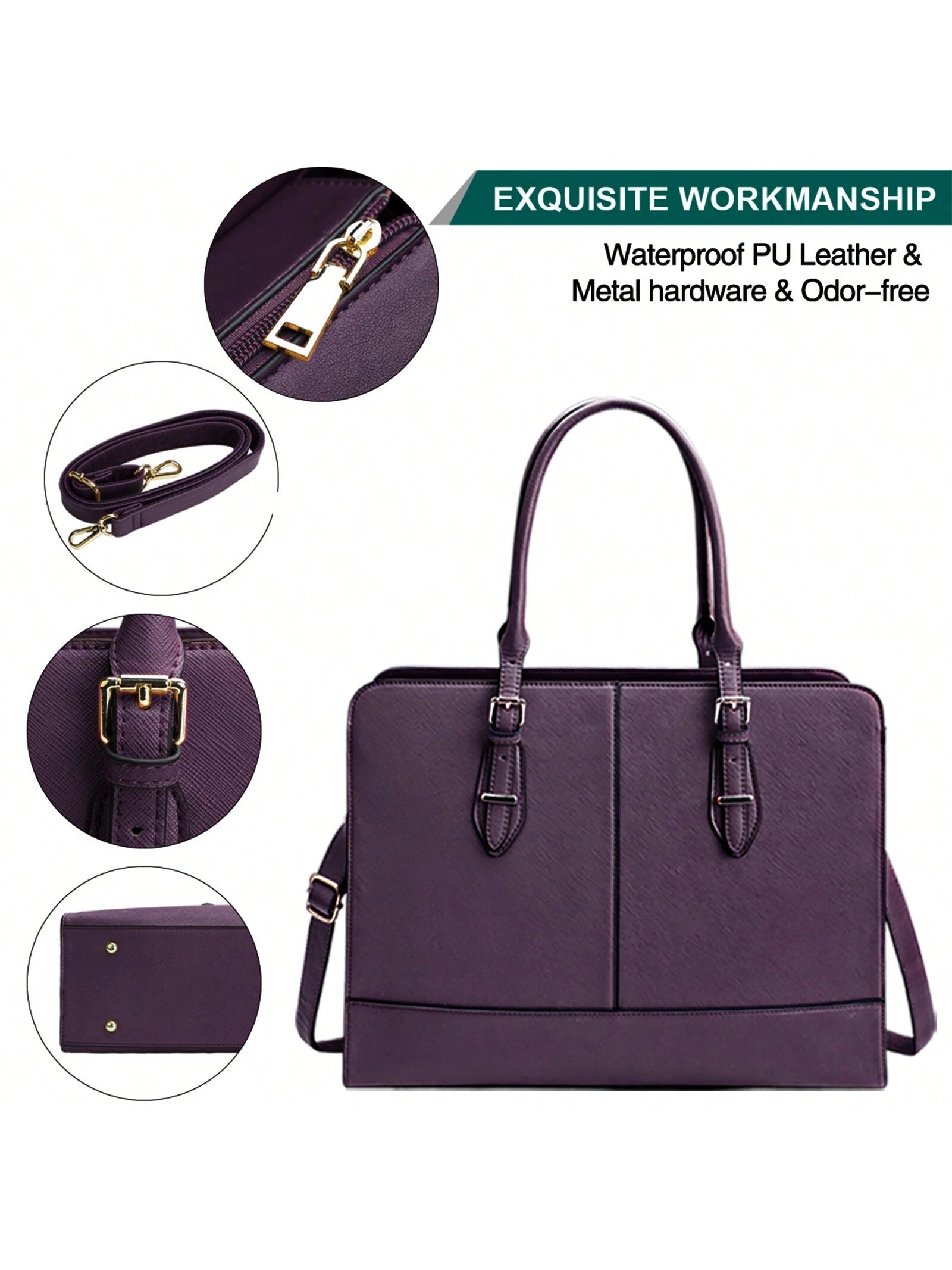 Laptop Bag for Women Leather Work 15.6 Inch Laptop for Computer Bag Waterproof Business Office Professional Large Capacity Handbag Shoulder Bag
