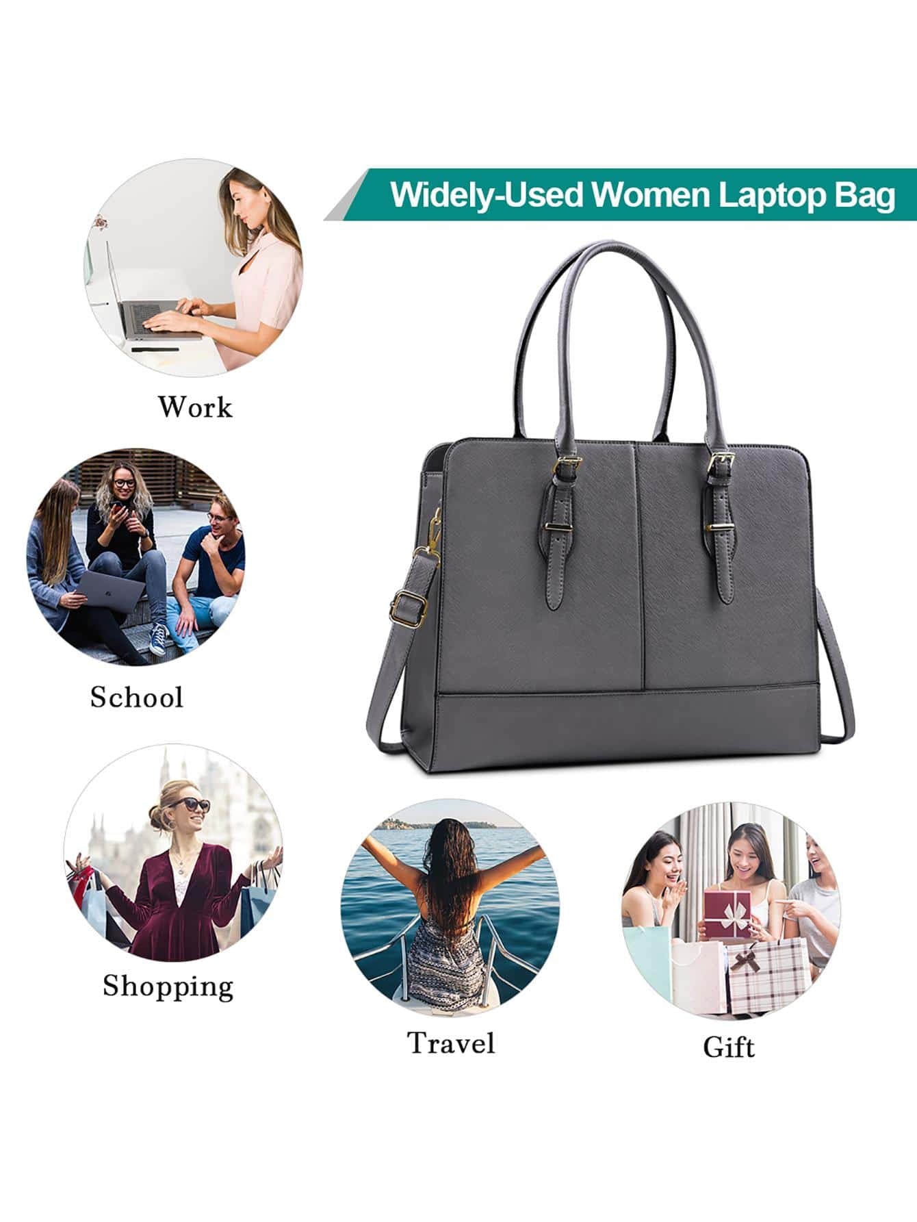 Laptop Bag for Women Leather Work 15.6 Inch Laptop for Computer Bag Waterproof Business Office Professional Large Capacity Handbag Shoulder Bag