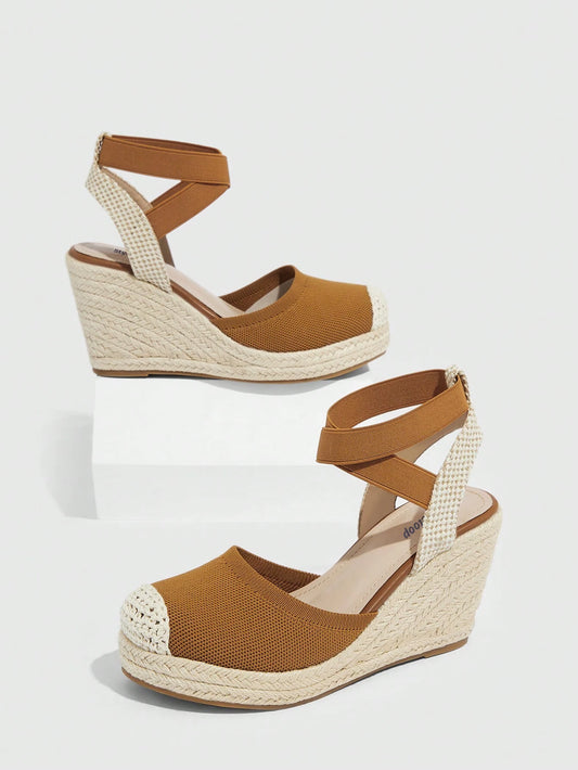 Woman Shoes Fashion Vacation Woven Ankle Strap Lightweight Wedge Platform Brown Sandals for Summer Vacation Shoes Summer Sale Boho Feels Vintage Frenchy Shoes Christmas Fall New Year Holiday