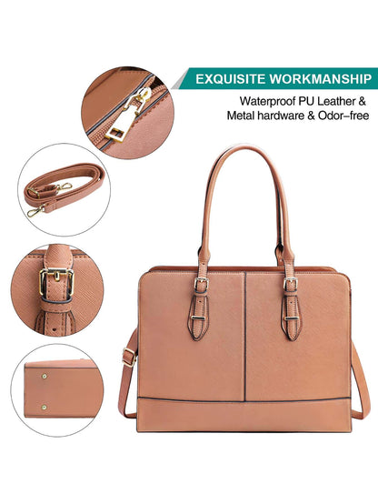 Laptop Bag for Women Leather Work 15.6 Inch Laptop for Computer Bag Waterproof Business Office Professional Large Capacity Handbag Shoulder Bag