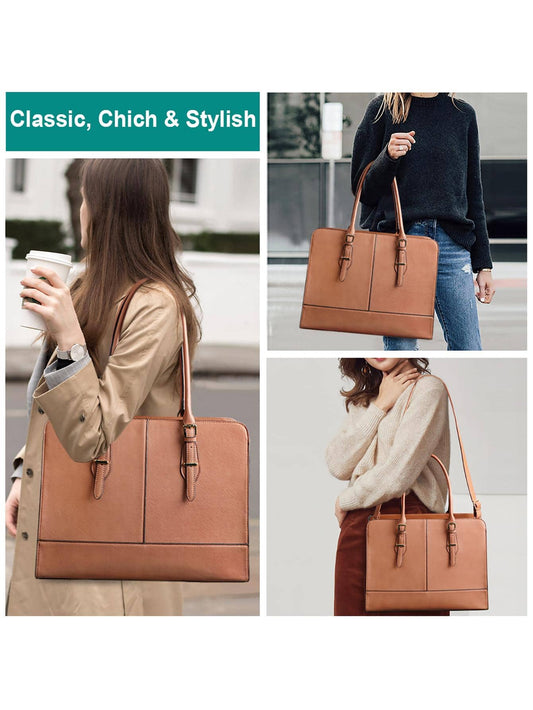 Laptop Bag for Women Leather Work 15.6 Inch Laptop for Computer Bag Waterproof Business Office Professional Large Capacity Handbag Shoulder Bag