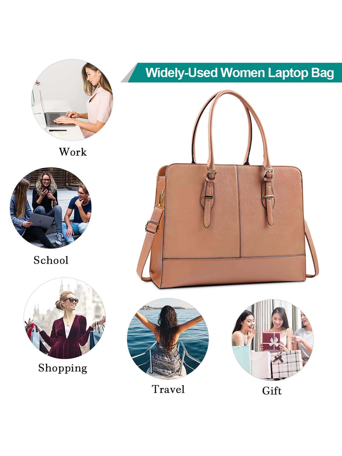Laptop Bag for Women Leather Work 15.6 Inch Laptop for Computer Bag Waterproof Business Office Professional Large Capacity Handbag Shoulder Bag